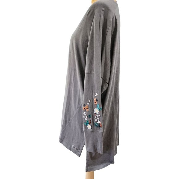 Life is Good Womens Gray Long Sleeve Embroidered 100% Cotton Top Size XXL - Picture 2 of 8